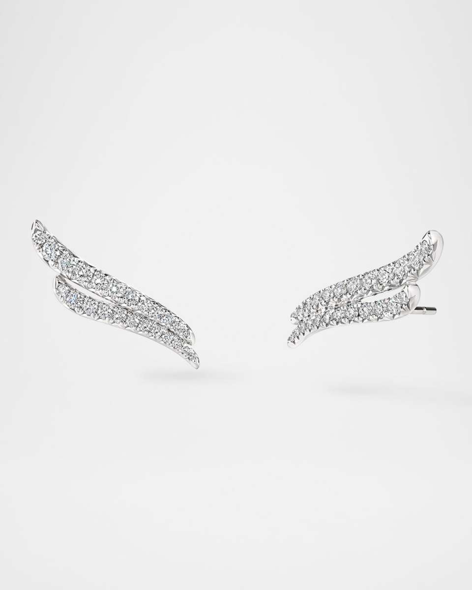 18K White Gold Vela French-Cut Double Row Diamond Climber Earrings